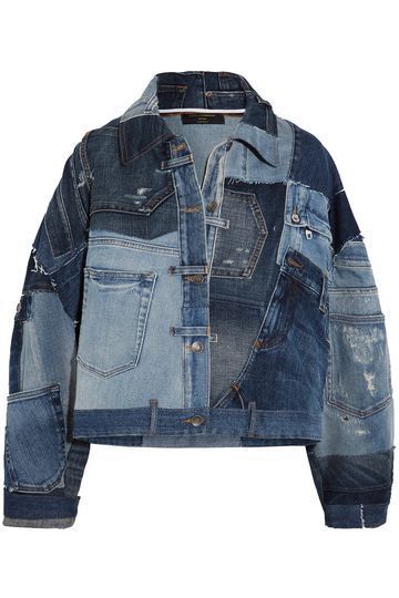 Patchwork denim jacket on a white background