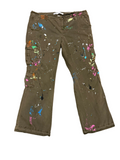 Army green pants with colorful paint splashes 