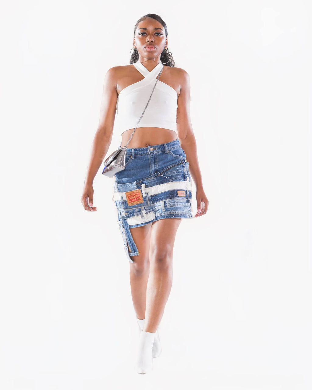 Hardware Denim Mini Skirt